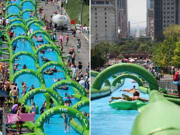 Annuncio pubblicitario durevole del PVC dell'acquascivolo gonfiabile gigante divertente di verde 300m lungamente