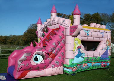 Logo che stampa il castello combinato gonfiabile rosa di rimbalzo e dello scorrevole di favola per i bambini