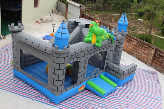 PVC Dragon Cartoon Inflatable Jump House Gray Green Color blu di 0.55mm