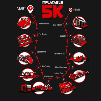Parco giochi all'aria aperta Gioco competitivo Rosso Insane gonfiabile 5k Gigante 5km gonfiabile Corso di ostacoli per eventi