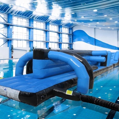Corso di ostacoli per giocattoli d'acqua gonfiabili per piscina 13M Bianchetto nero e blu piscina gonfiabile Aqua Run