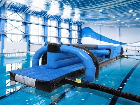 Corso di ostacoli per giocattoli d'acqua gonfiabili per piscina 13M Bianchetto nero e blu piscina gonfiabile Aqua Run