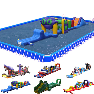 Corsa a ostacoli gonfiabile in PVC sull'acqua, a corsia singola con scivolo per bambini e adulti