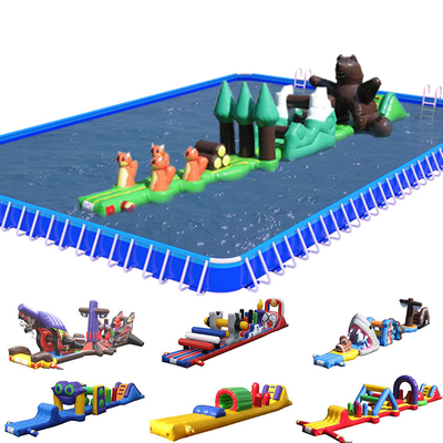Corsa a ostacoli gonfiabile in PVC sull'acqua, a corsia singola con scivolo per bambini e adulti