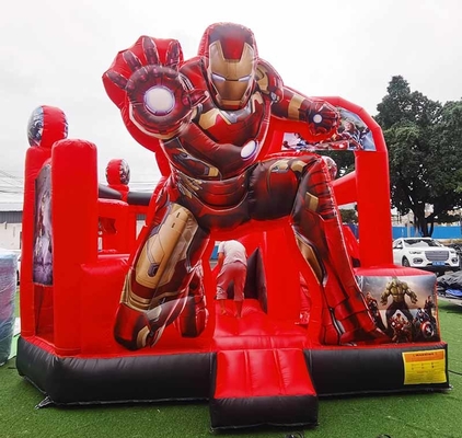 Bouncer gonfiabile personalizzato con tema cartone animato Iron Man Bounce House con scivolo
