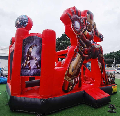 Bouncer gonfiabile personalizzato con tema cartone animato Iron Man Bounce House con scivolo