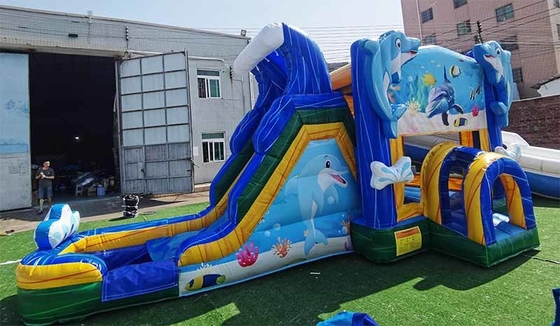 Casa a sbalzo fatta su misura con delfino con scivolo mondo subacqueo tematico castello a saltare per bambini