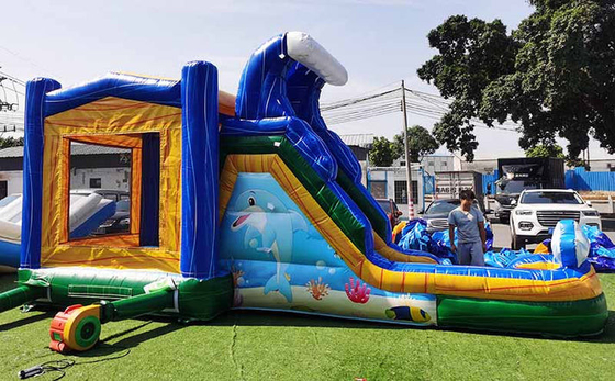 Casa a sbalzo fatta su misura con delfino con scivolo mondo subacqueo tematico castello a saltare per bambini