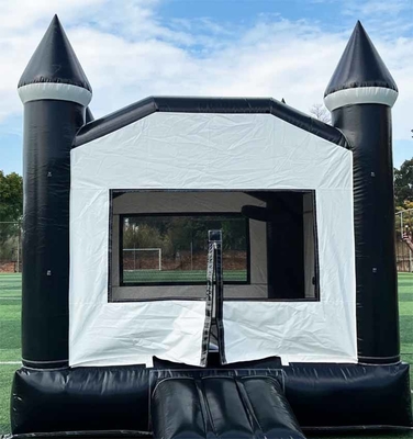 Indoor/Outdoor Casa a rimbalzo in smoking bianco e nero, scivolo d'acqua gonfiabile per feste