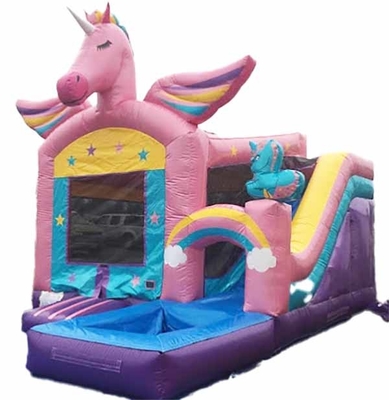 OEM/ODM Unicorn Bounce House con piccolo scivolo e piscina in PVC e personalizzabile