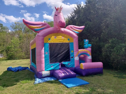 OEM/ODM Unicorn Bounce House con piccolo scivolo e piscina in PVC e personalizzabile