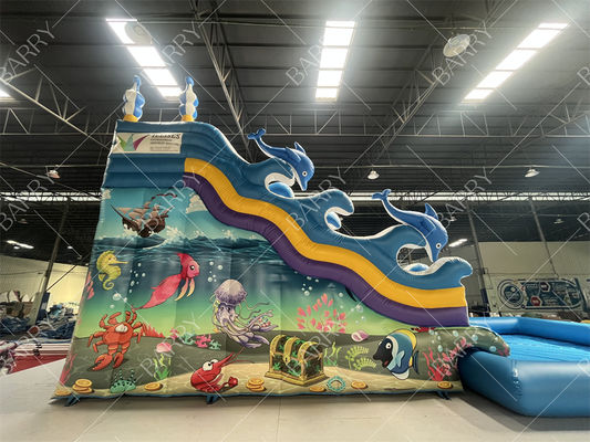 Scivolo acquatico gonfiabile a doppio scivolo Blue Shark per uso interno ed esterno per bambini nei centri commerciali