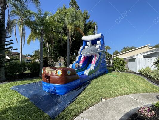 Piscina gonfiabile in PVC a tema squalo, spessore, parco acquatico con scivolo e piscina per bambini