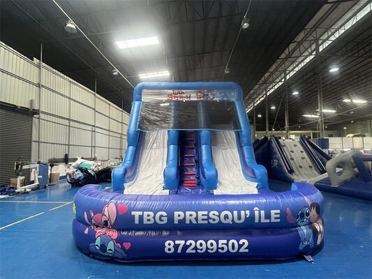 Scivolo Gonfiabile a Tripla Corsia a Tema Lilo & Stitch | Scivolo d'Acqua Commerciale per Bambini