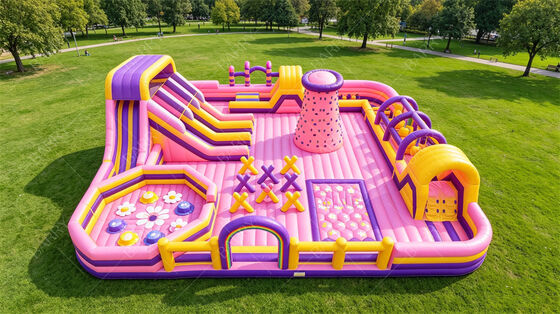 Neon Party Fun City gonfiabile All-in-One LED Light Bounce & Obstacle Course con diapositiva PVC commerciale per mercati notturni, eventi e feste a tema