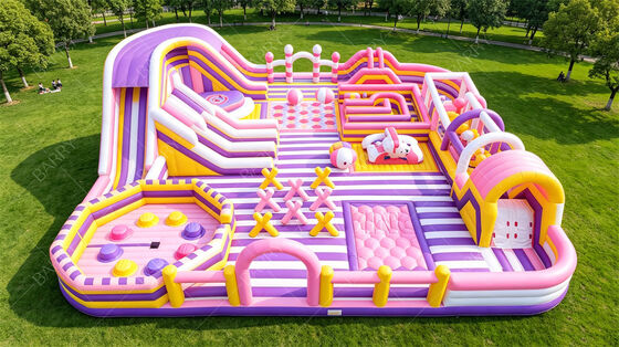 Neon Party Fun City gonfiabile All-in-One LED Light Bounce & Obstacle Course con diapositiva PVC commerciale per mercati notturni, eventi e feste a tema