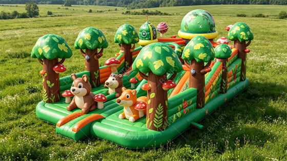 Corsa ad ostacoli gonfiabile per animali forestali commerciali con scivoli | Combinazione di feste per bambini