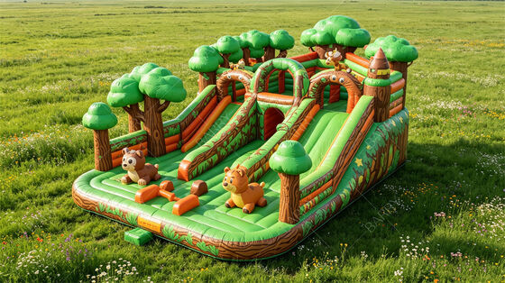 Corsa ad ostacoli gonfiabile per animali forestali commerciali con scivoli | Combinazione di feste per bambini