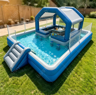 Ultimate Backyard Water Party Station Bar galleggiante gonfiabile con scivolo e tetto