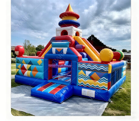 Castello gonfiabile gonfiabile di carnevale geometrico con doppi scivoli - Centro giochi per bambini di livello commerciale