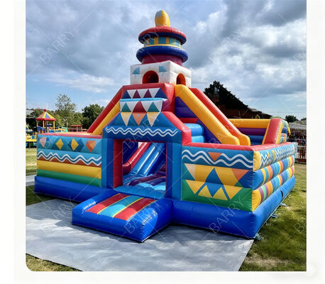 Castello gonfiabile gonfiabile di carnevale geometrico con doppi scivoli - Centro giochi per bambini di livello commerciale