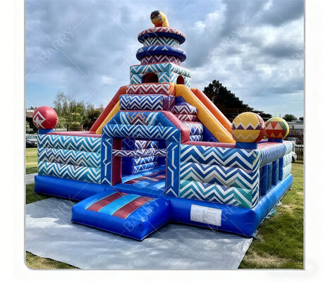 Castello gonfiabile gonfiabile di carnevale geometrico con doppi scivoli - Centro giochi per bambini di livello commerciale