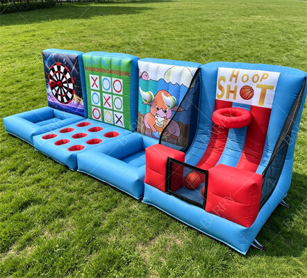 Stazione di giochi gonfiabile a 4 in 1 per il carnevale Basketball, Darts, Tic-Tac-Toe & Bullseye Challenge Combo