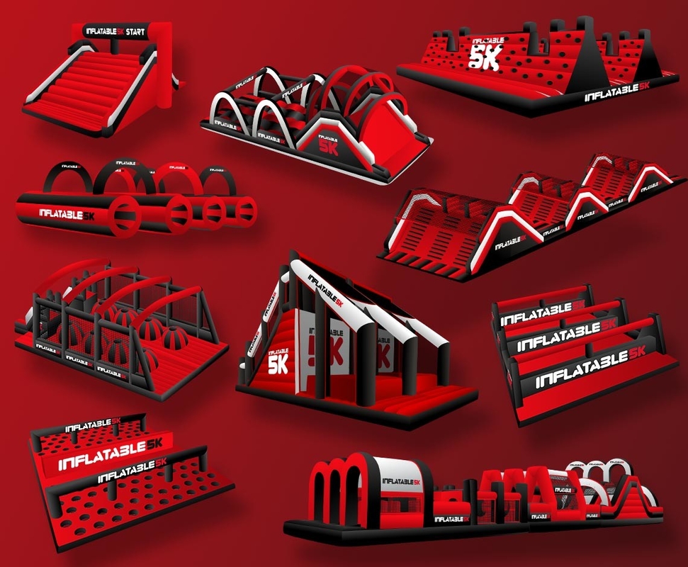 Parco giochi all'aria aperta Gioco competitivo Rosso Insane gonfiabile 5k Gigante 5km gonfiabile Corso di ostacoli per eventi