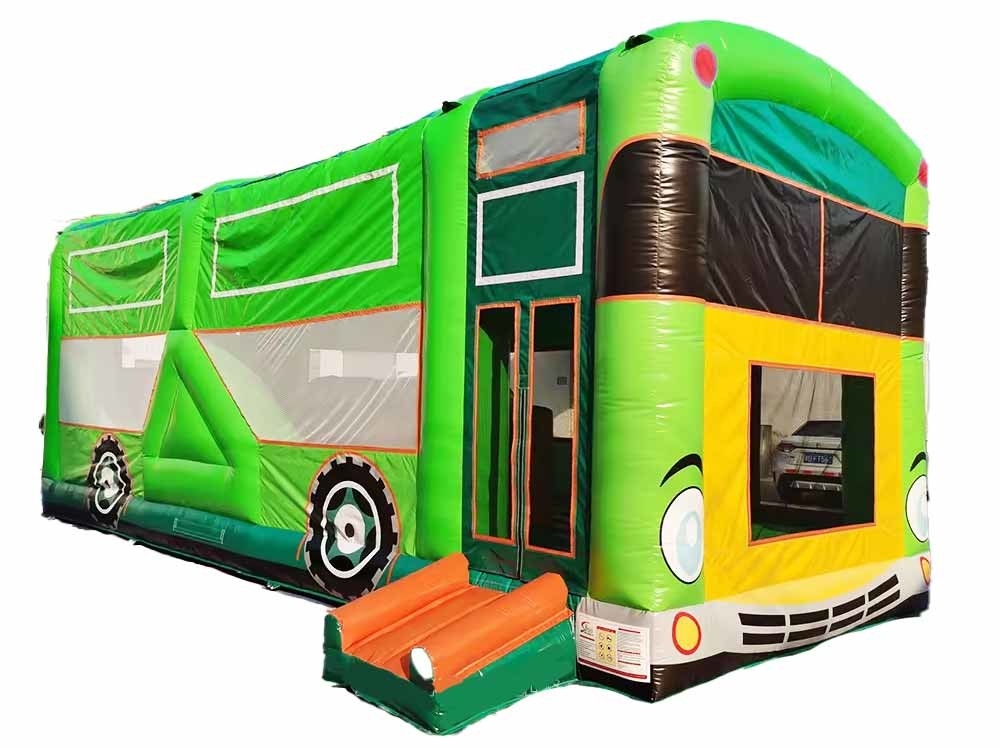 Commerciale Adulti Bambini Pastello Festa Autobus scolastico Casa rimbalzo Con piccolo scivolo e percorso di ostacoli