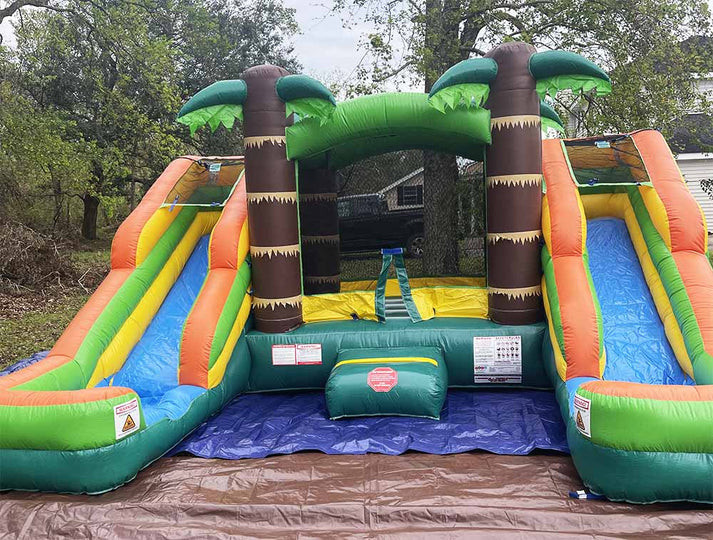 Bagnato o asciutto Double Slide Tropical Bounce House Combo Jumping Castle per bambini