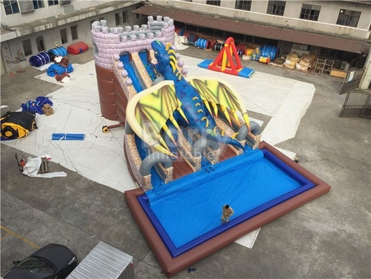 Materiale industriale della tela cerata del PVC di Dragon Inflatable Water Slide 15X11X8M 0.9mm