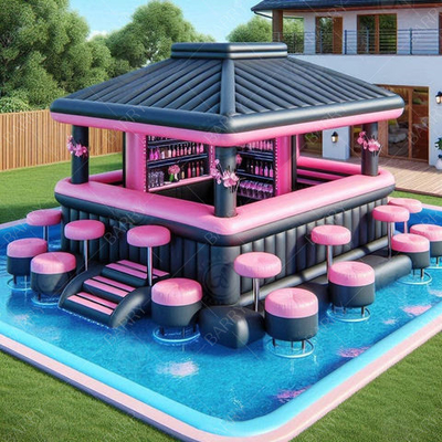 Piscina d'acqua galleggiante rosa Bar portatile stagna piscina Bar di svago Piattaforma di festa Bar gonfiabile piscina d'acqua